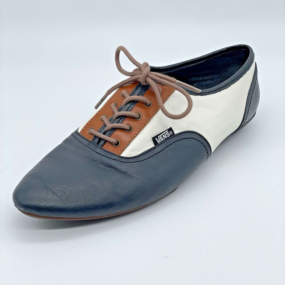Vans Two-Tone Black White and Brown Leather Lace-Up Flats